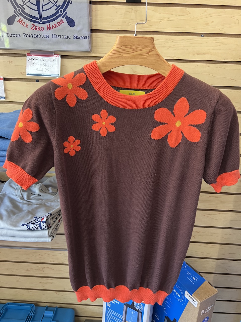 Women's Orange Flowers Knit Short Sleeve